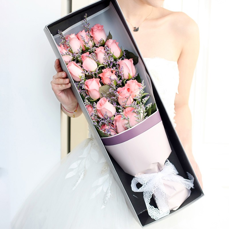 吾本倾心-19朵粉玫瑰鲜花礼盒花束