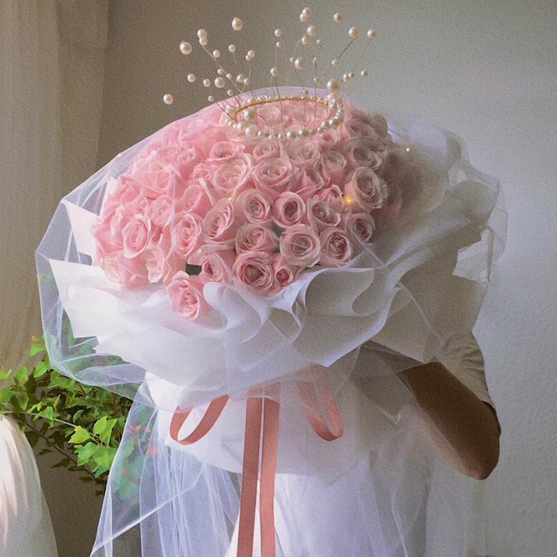 暖暖爱意99朵粉佳人皇冠花束